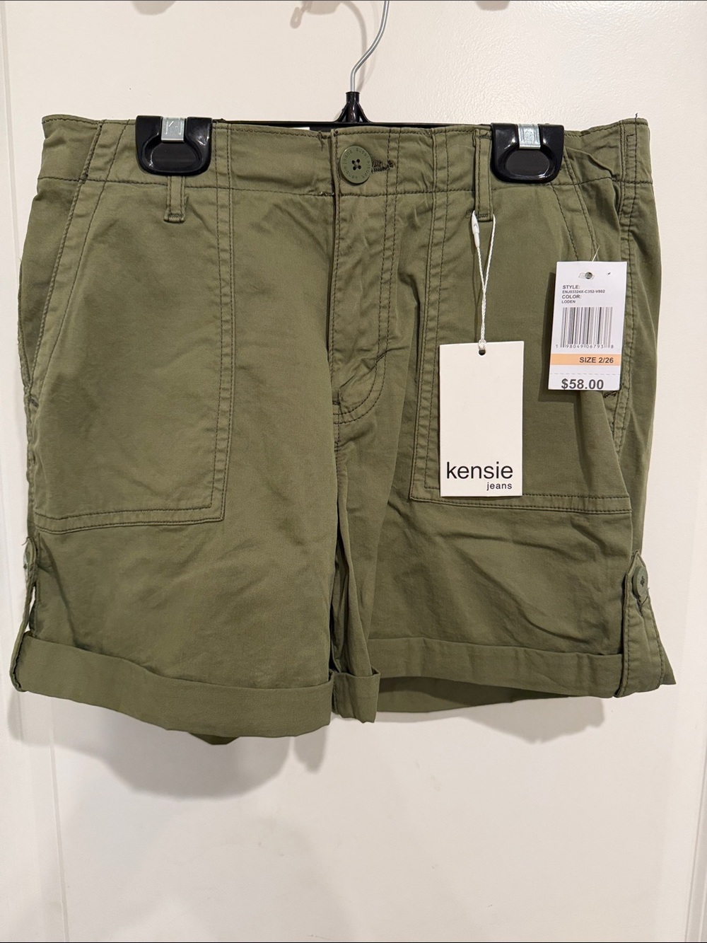 Kensie High Rise Olive Utility Cuffed Cotton Shorts - women’s 2/26
